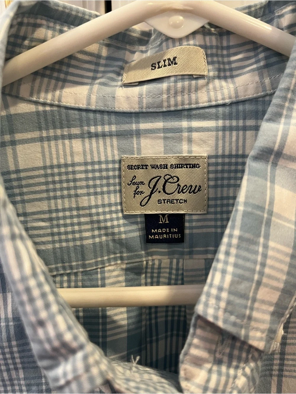 J. Crew Men’s Light Blue and White Plaid Button-Down Shirt